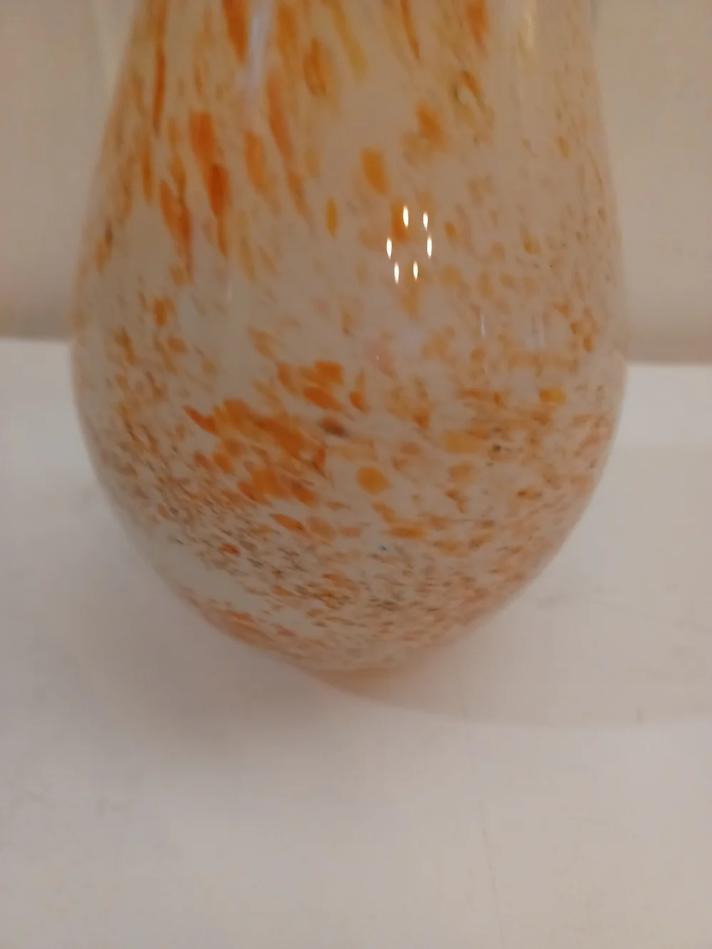 Vintage MCM Orange White Confetti Spatter Swung Art Glass Bud Vase 12.5